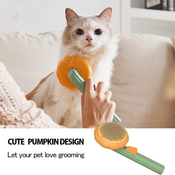 Pet Pumpkin Brush, Pet Grooming Self Cleaning Slicker Brush For Dogs Cats Puppy Rabbit, Cat Brush Grooming Gently Removes Loose Undercoat, Mats Tangled Hair Slicker Brush - Image 5